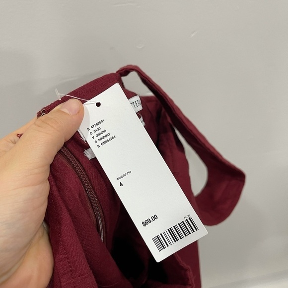 UO Angelique Belted Stretch Linen Dress Wine New 4 - Picture 12 of 13